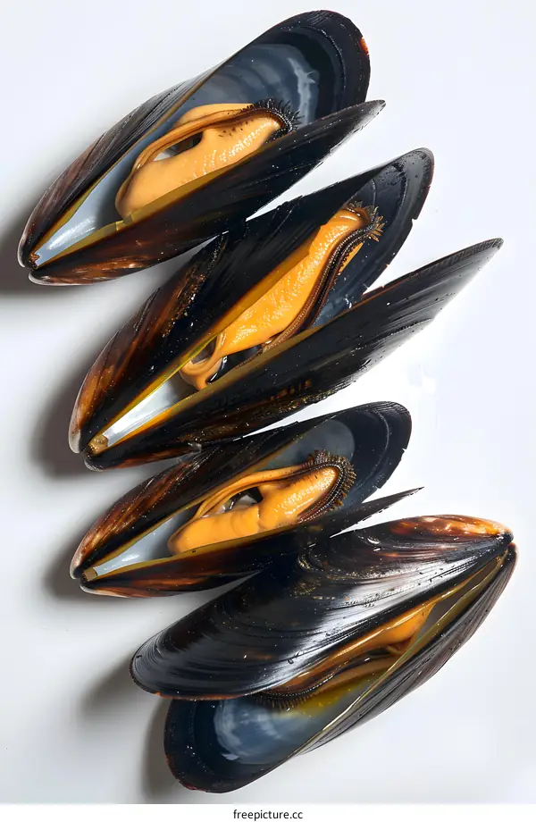 Black Mussels On White Background