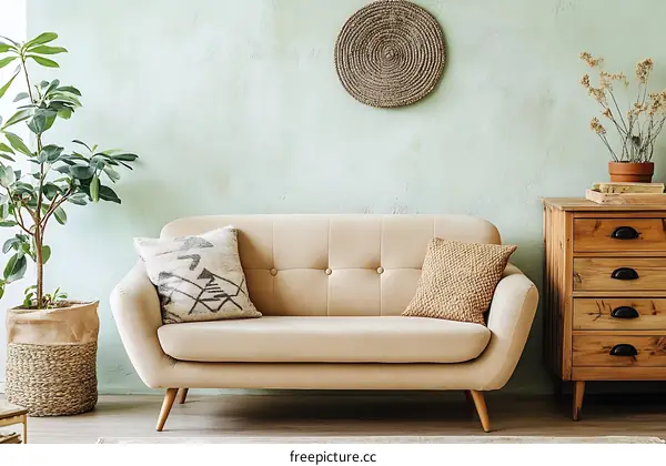 Cozy Beige Sofa in a Modern Rustic Living Room