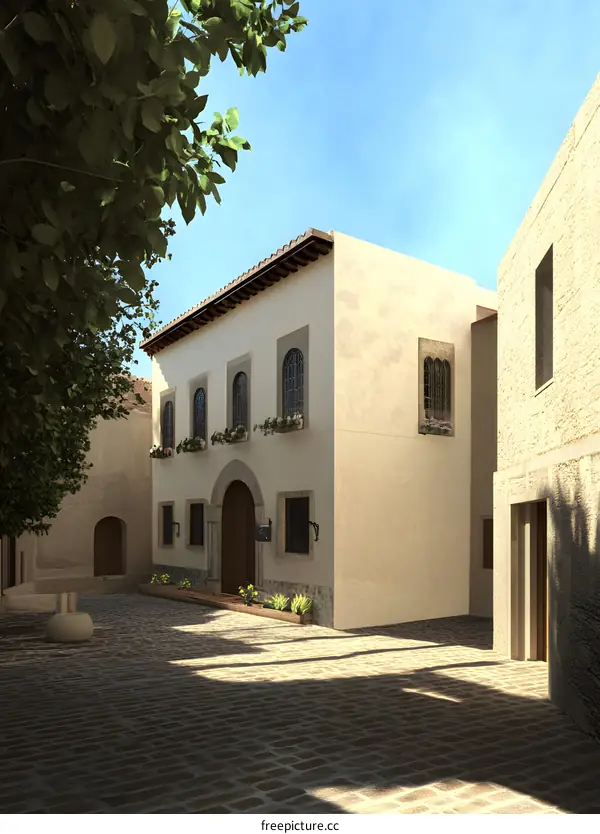 Mediterranean Style House with Stone Paved Courtyard