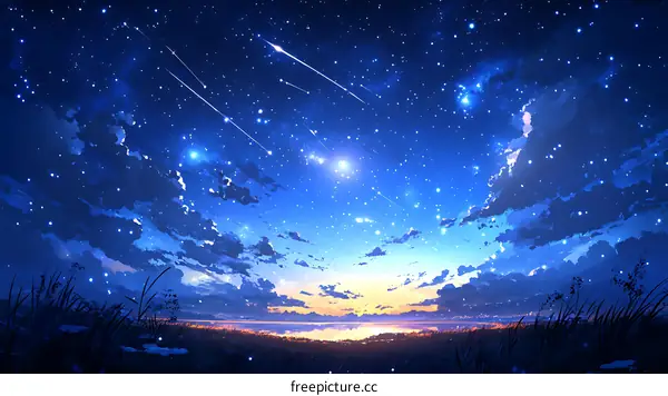 Starry Night Sky Illustration with Shooting Stars