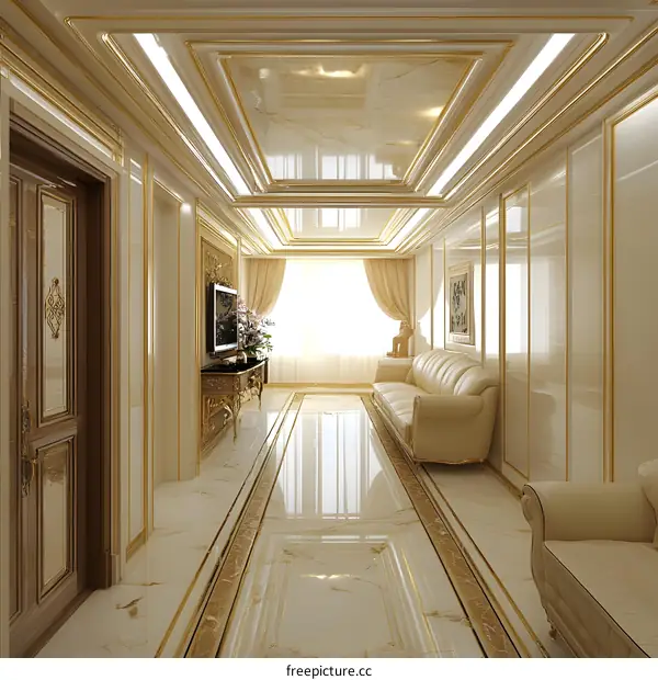 Luxury Interior Design With White And Gold Decor
