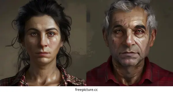 Close Up Portrait of a Woman and an Old Man