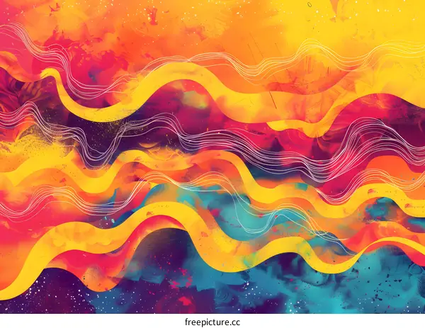 Colorful abstract painting with waves and bright colors