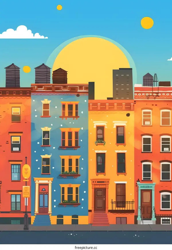 Colorful Row of Houses Illustration