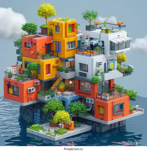 Colorful and Creative Floating City Illustration