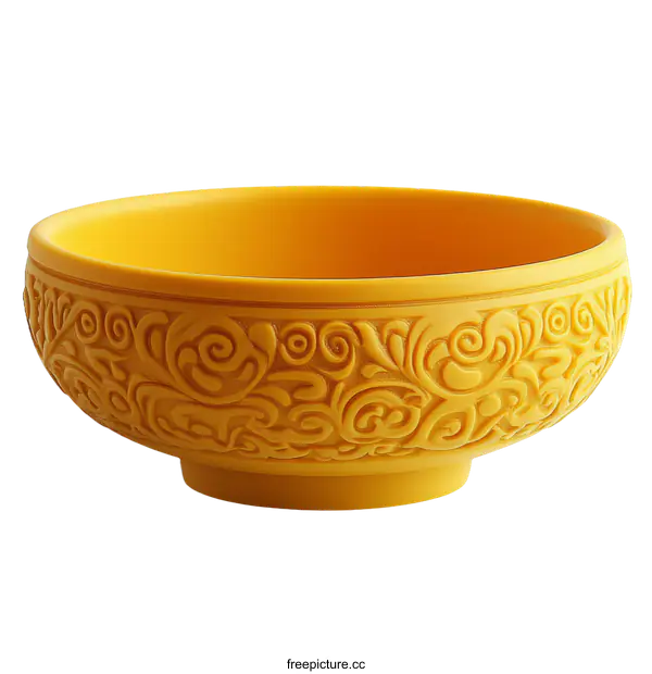 [Transparent Background PNG]Carved Yellow Bowl with Intricate Floral Design
