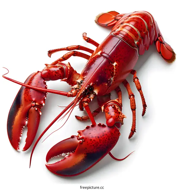 A bright red lobster on a white background