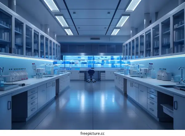 Empty Laboratory with Blue Lights