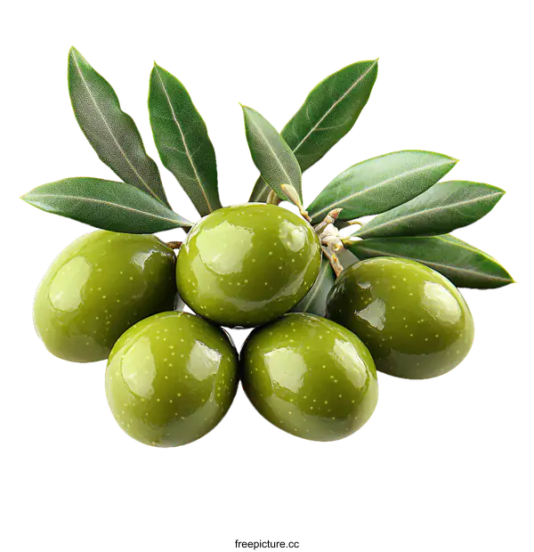 [Transparent Background PNG]Fresh Green Olives with Leaves