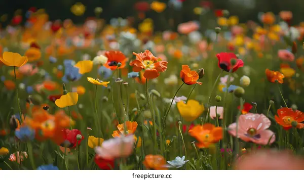 Close Up of Colorful Wildflowers in a Field
