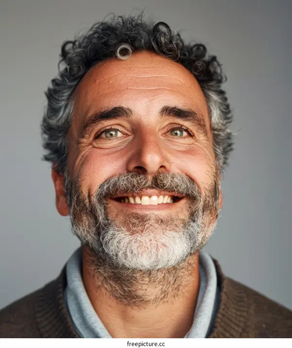 Smiling Man Portrait with Gray Hair and Beard