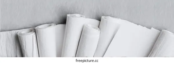 Rolled White Paper Sheets on Gray Background