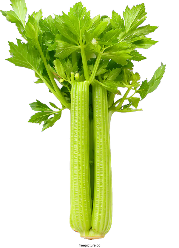 [Transparent Background PNG]Green Celery Stalks Isolated on White Background