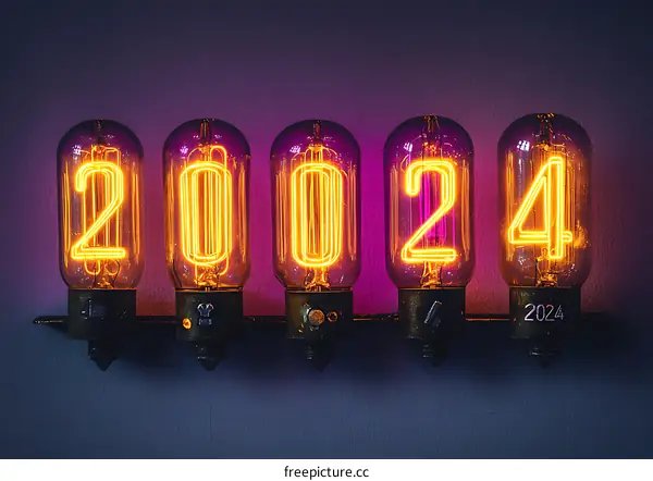 Neon Light Display Showing the Year 2024