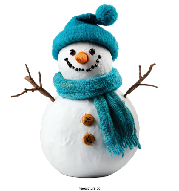 [Transparent Background PNG]Handmade Snowman Decorated with Teal Accessories