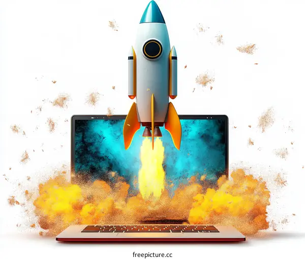 Rocket Launch from Laptop Illustrative Image