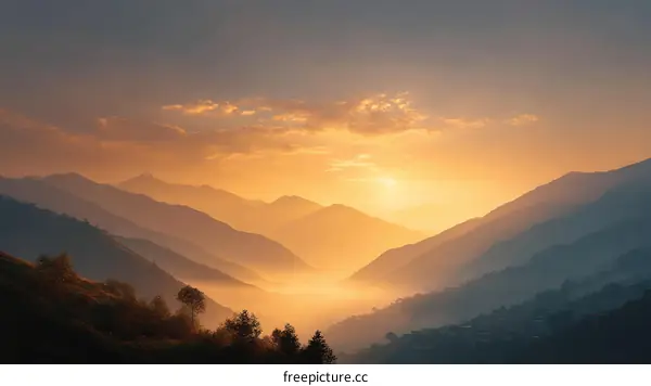 Golden Sunrise Over Mountain Ranges