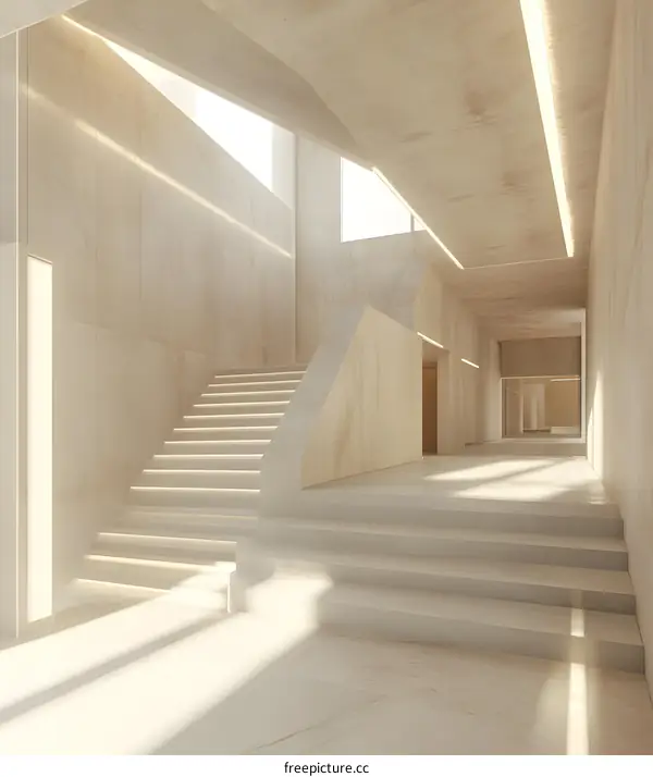 Modern Minimalist Staircase Interior Design with Sunlight