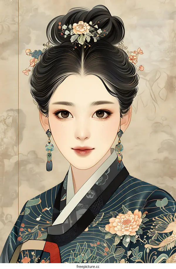 Portrait of a Korean woman in traditional Korean dress