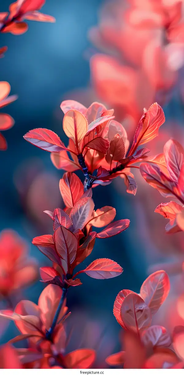 Closeup of Red Leaves on a Branch