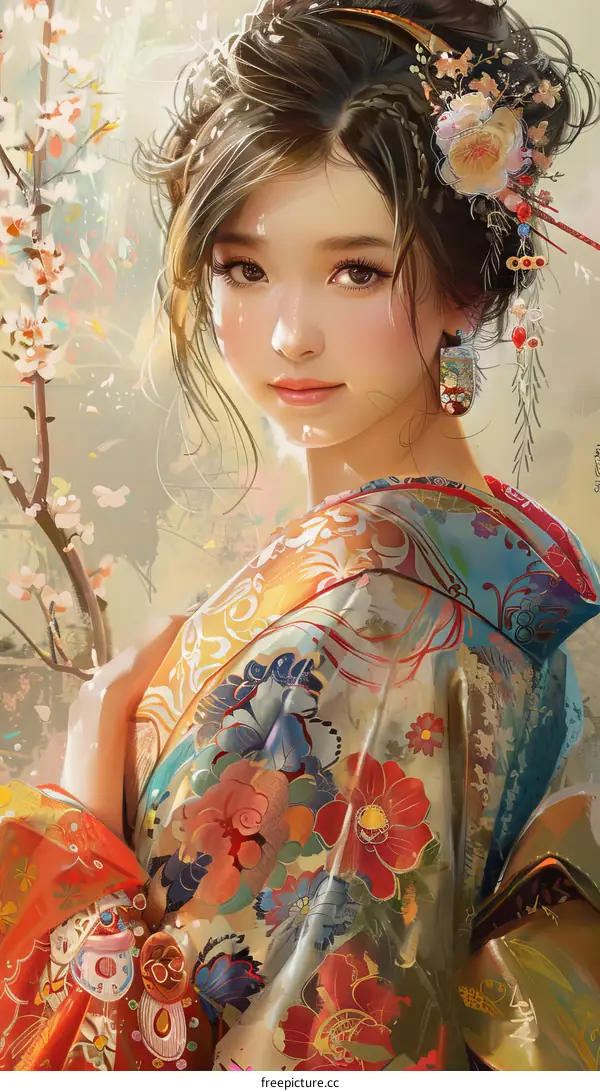Beautiful Asian Woman in Traditional Kimono