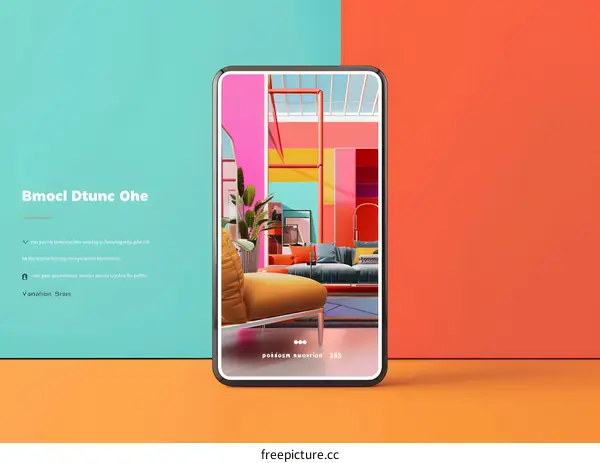 Colorful Interior Design App Mockup On Phone