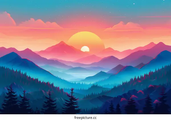 Vibrant Mountain Sunset Landscape