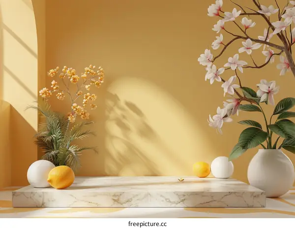Yellow Aesthetic Product Display with Flowers