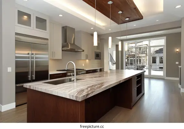 Modern Kitchen Island with Large Windows