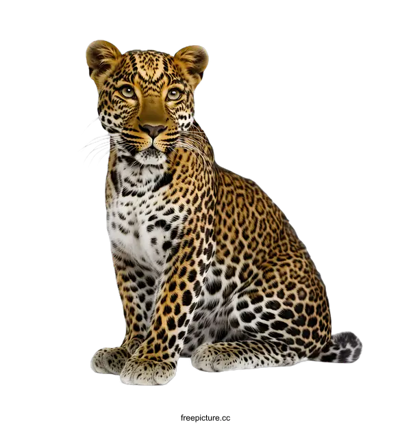 [Transparent Background PNG]Leopard Sitting on White Background