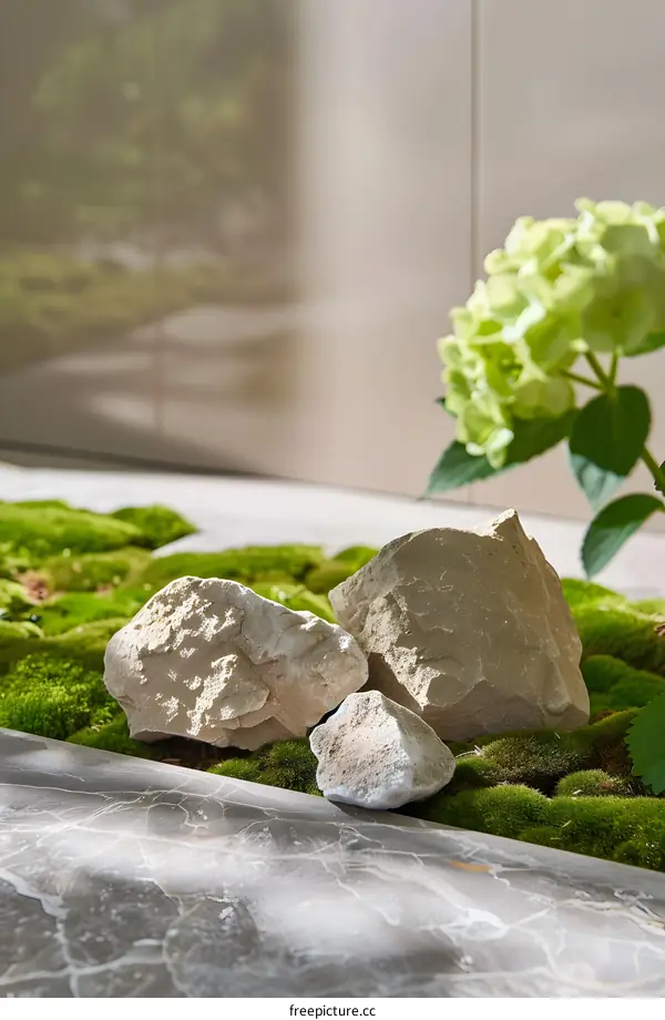 Close Up Of Rocks On Green Moss