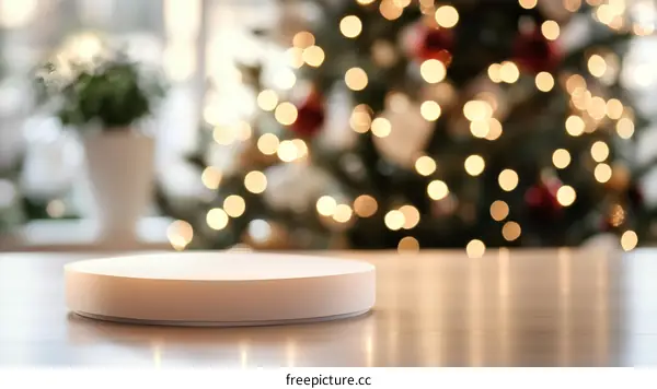 White Display Podium with Christmas Background