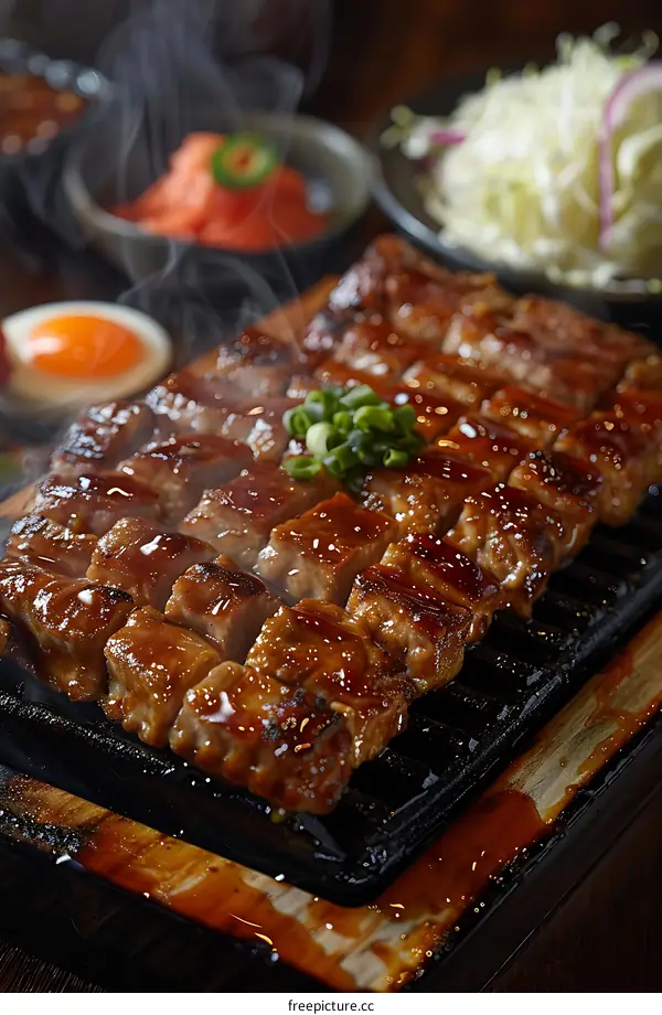 Closeup of Steaming Grilled Eel with Teriyaki Glaze
