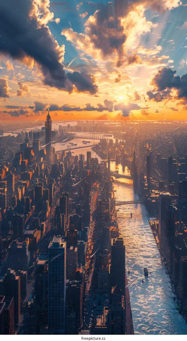 City Skyline Sunset Panorama with Clouds