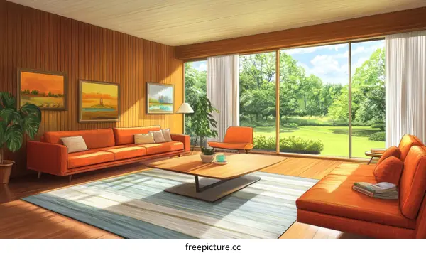 Mid-Century Modern Living Room Illustration
