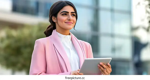 Confident Business Woman Outdoors with Tablet