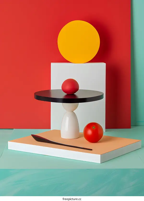 Abstract Still Life with Red and Yellow Circles on Colorful Background