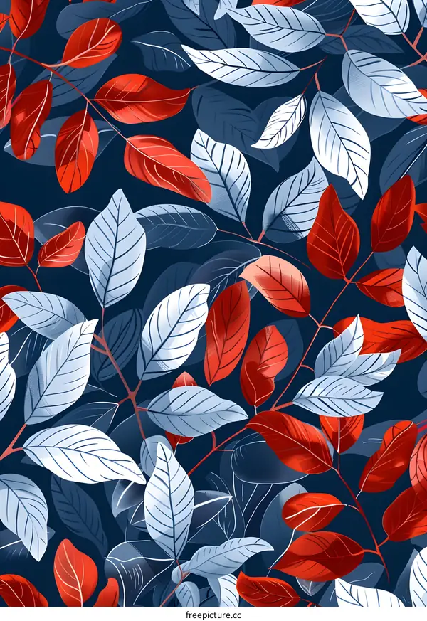 Seamless Pattern with Red and Blue Leaves