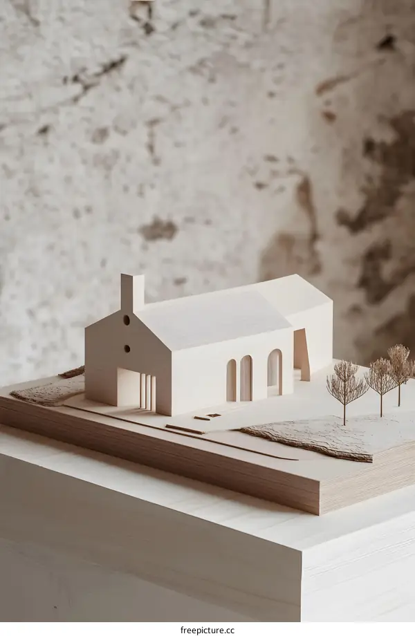 Wooden Model of a Modern House on a White Background