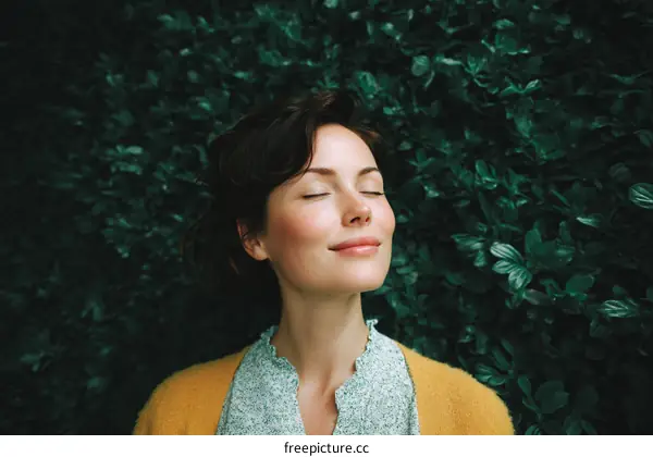 Peaceful Woman Relaxing Amidst Lush Greenery