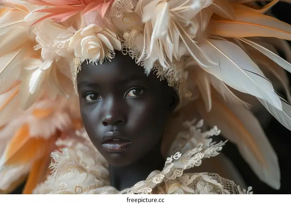 Portrait of a young African girl wearing a traditional headdress