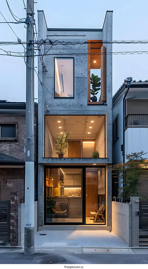 Modern Narrow Concrete House Exterior Design