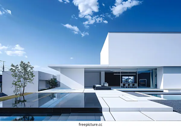 Modern White House with Swimming Pool and Minimalist Design