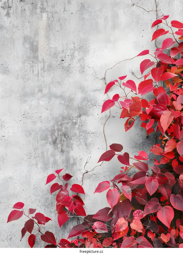 Red Leaves on a Concrete Wall