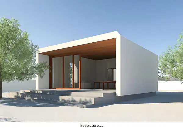 Modern Minimalist House with Wooden Beams and a Patio