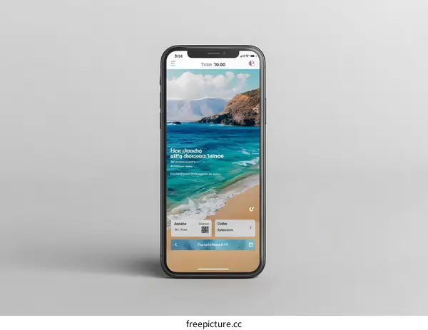 Mobile Phone Displaying Ocean Landscape Image