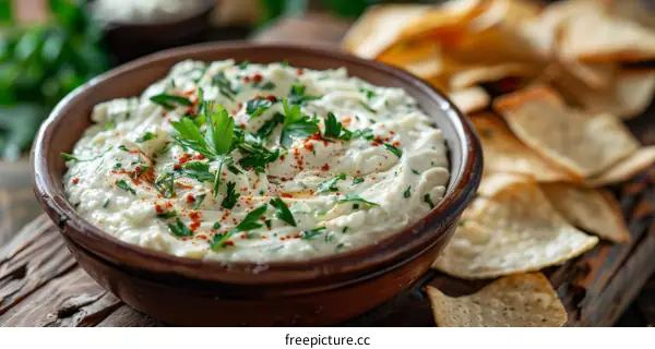 Homemade Hummus with Pita Chips and Parsley