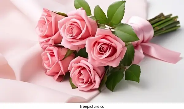 A bouquet of pink roses on a pink background