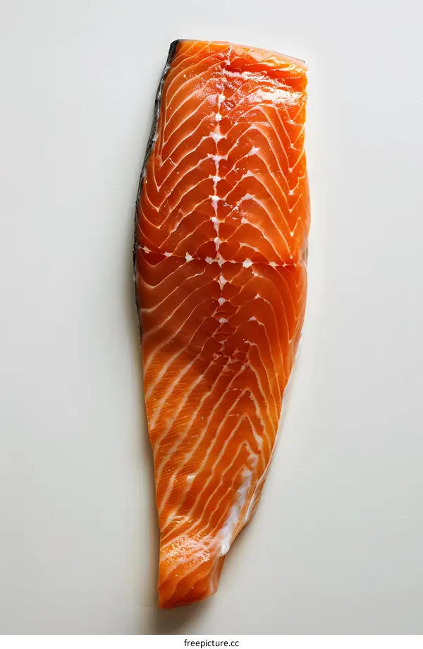 A fresh side of salmon fillet on white background