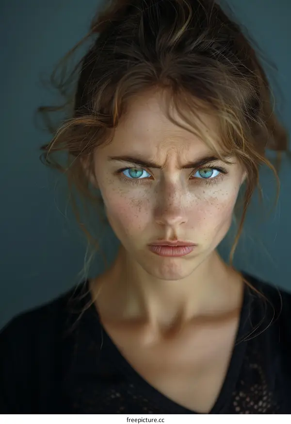 Close-up Portrait of a Woman with Intense Expression